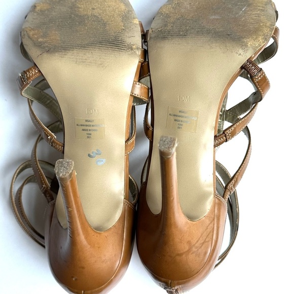 Guess Brown Leather Gold Studded Strappy 4.5” Stiletto Heels Sz 10 - Picture 4 of 9